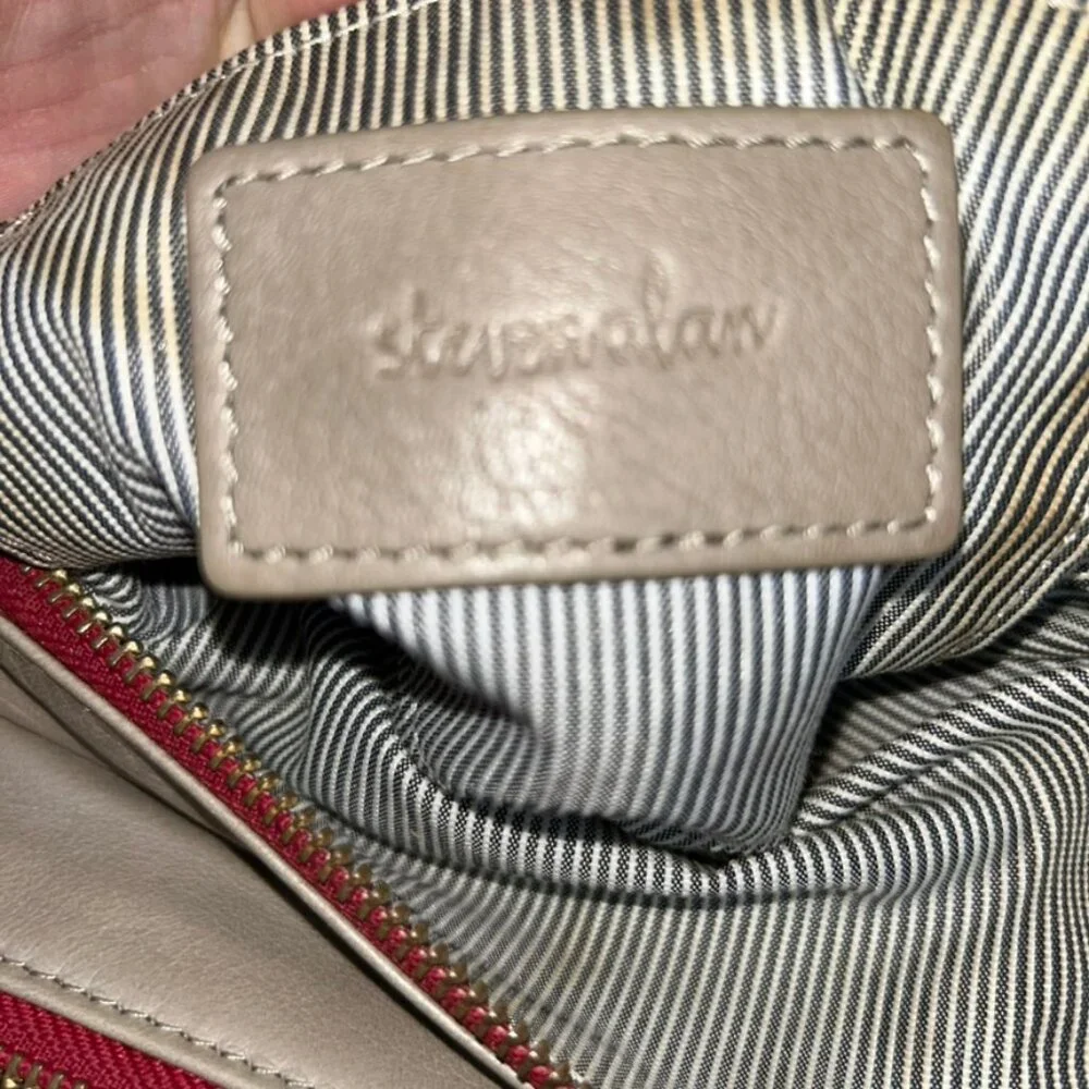 steven allen khaki leather striped lining zipper pouch pockets wallet bag